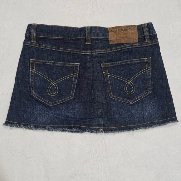 Rampage ✦ Y2K Denim Mini Skirt ✦ Dark Wash Raw Hem Jean Cutoff Skirt Size 1 NWOT - Picture 2 of 6
